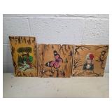 Hand-Painted Wood Art Triptych - Nature and Anime Scene