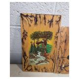 Hand-Painted Wood Art Triptych - Nature and Anime Scene