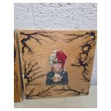 Hand-Painted Wood Art Triptych - Nature and Anime Scene