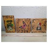Hand-Painted Wood Art Triptych - Nature and Anime Scene