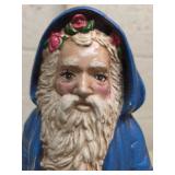 Blue Robed Santa Figurine with Roses