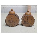 Wooden Log Salt and Pepper Shaker Set with Clock Face Design