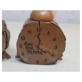 Wooden Log Salt and Pepper Shaker Set with Clock Face Design