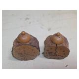 Wooden Log Salt and Pepper Shaker Set with Clock Face Design