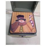 Winter Greetings Snowman Coaster Set with Storage Box