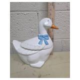 White Duck Cookie Jar with Blue Bow