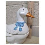 White Duck Cookie Jar with Blue Bow