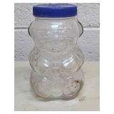 Vintage Bear Shaped Kraft General Foods Glass Jar with Blue Lid