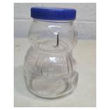 Vintage Bear Shaped Kraft General Foods Glass Jar with Blue Lid