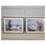 Farm Scenes with Geese Print in gold Frame