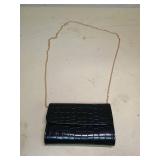 Black Crocodile Pattern Clutch with Gold Chain