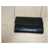 Black Crocodile Pattern Clutch with Gold Chain