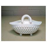 Fenton White Milk Glass Hobnail Basket