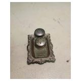 Cut Glass Salt and Pepper Shakers with Metal Tray