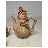 Red Cardinal Holly Tea Set