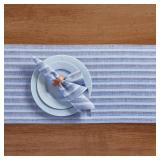 Solino Home Striped Linen Table Runner 60 Inches - Amalfi Stripe, 100% Pure Linen Bistro Blue Small Table Runner 14 x 60 Inch Ideal for Dresser and Coffee Tables