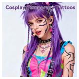 Movie Anime Purple Temporary Tattoos Dance Cosplay, Cosplay Tattoos Stickers Prop Accessories for Cosplay, Party Makeup, Dance, Music Festivals, Halloween(Purple)