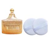 Body Powder Puff and Container, Glass Box for Dust Puff, Powder applicator with Case for Dusting powder (retro)