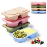 4 Pack Silicone Snack Containers with Lids Reusable & Foldable Silicone Double Compartment Leakproof Food Storage Box for Salad Dressing, Sauces, Travel, Picnic, Office