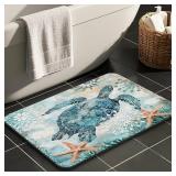 Sea Turtle Bathroom Mat Quick-Drying Non-Slip Rubber Bath Mats Super Absorbent Nautical Starfish Bath Mat Instant Dry Bathroom Rug in Front of The Kitchen Sink, Shower Room, Bathtub,30"x20"