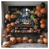 Mocsicka Wizard Magic Bookshelf Backdrop Witch Cauldron Halloween Party Decoration Magic Theme Birthday Party Banner Photo Studio Props (Brown, 7x5ft(82