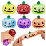 6 Pack Halloween Pumpkin Stress Balls Fidget Toys, Glitter Squishy Squeeze Ball Stress Relief Toys for Kids Girls Boys Party Favors Hallowen Treat Bags
