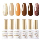 GELLEN Brown Gel Nail Polish, Winter Fall Brown Gel Polish 6 Colors Set, No Wipe Soak Off Long Lasting Glossy UV Gel for Women Manicure Home Salon, 0.33oz