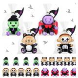 Poen 54 Pcs/18 Pack Halloween Witch Plush Toy Bulk Witch Vampire Skeleton Black Cat Keychain Halloween Monster Stuffed Animal with Cards for Trick or Treat Party Favors Exchange Prize Gifts