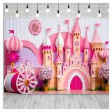 9x6ft Princess Castle Backdrop Pink Purple Floral Girl Birthday Photography Background Kids Birthdays Newborn Baby Shower Banner Decorations Wedding Party Portrait Photo Booth Prop