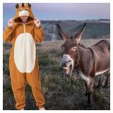 Adult Donkey Onesie Halloween Costume Cozy Animal Cosplay One-Piece Pajamas for Women and Men