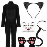 Ramede Halloween Black Cat Costume for 6-16 Years Girls Black Cat Costume with Gloves Headband Tail Stickers for Kids