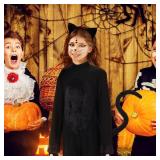 Ramede Halloween Black Cat Costume for 6-16 Years Girls Black Cat Costume with Gloves Headband Tail Stickers for Kids
