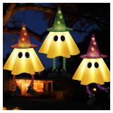 3 PCS Halloween Hanging Ghosts - Halloween Decorations Outdoor Hanging Ghosts with Witch Hats, Glowing Ghost Witch Hats Lights, Halloweens Ghosts Decor for Yard Door Patio Garden Tree Outside