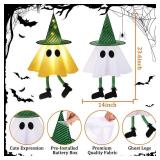 3 PCS Halloween Hanging Ghosts - Halloween Decorations Outdoor Hanging Ghosts with Witch Hats, Glowing Ghost Witch Hats Lights, Halloweens Ghosts Decor for Yard Door Patio Garden Tree Outside