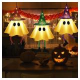 3 PCS Halloween Hanging Ghosts - Halloween Decorations Outdoor Hanging Ghosts with Witch Hats, Glowing Ghost Witch Hats Lights, Halloweens Ghosts Decor for Yard Door Patio Garden Tree Outside