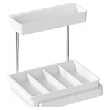 Under Sink Organizer and Storage, L-Shaped Bathroom Storage Cabinet with Basket, Multi-Purpose Sliding Cabinet Organizer for Kitchen Pantry Organization and Storage, White, 1 Pack