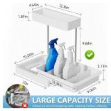 Under Sink Organizer and Storage, L-Shaped Bathroom Storage Cabinet with Basket, Multi-Purpose Sliding Cabinet Organizer for Kitchen Pantry Organization and Storage, White, 1 Pack