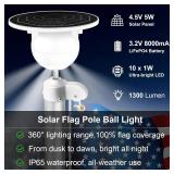 Solar Flag Pole LED Light, New Flag Pole Ball Topper Ornament for 15-25 Ft Poles,100% Coverage Flag Pole Light Solar Powered,12 Hours Dusk to Dawn Auto On/Off (Silver)