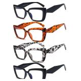 EYEURL 4 Pack Oversized Reading Glasses for Women Blue Light Reading Glasses Square Stylish Computer Readers for women With Spring Hinges Anti UV Ray Eyeglasses.2.25