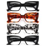 EYEURL 4 Pack Oversized Reading Glasses for Women Blue Light Reading Glasses Square Stylish Computer Readers for women With Spring Hinges Anti UV Ray Eyeglasses.2.25