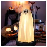 Halloween Ghost Decor Light - Halloween Decorations Indoor - Light Up Ghost in Glass Cloche, Cute Ghost Decor for Indoor Party Home Table Room Kitchen and Fireplace Decorations
