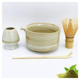 4pcs Matcha Set, Japanese Matcha Kit with Whisk, 17oz Ceramic Bowl with Spout, Whisk Holder & Bamboo Scoop for Starter, Tea Ceremony, Tea Lover, Gift