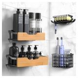 Adhesive Shower Caddy Set of 4, Bathroom Shower Shelves with Soap Dish, Toothbrush Holder for Bathroom Organization