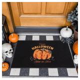 Pumpkin Front Door Mat Indoor Outside Entrance, Heavy Duty Dirt Trapper Doormat with Non Slip Backing Entryway Mat for Front Back Door, 17