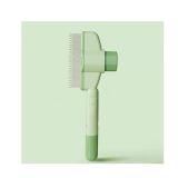 Pet Hair Removal Comb, Flea Brush with Release Button for Cat Dog, De-Shedding Cat/Dog Hair Comb, With Long & Short Stainless Steel Metal Teeth for Shedding(Green)