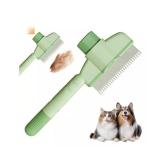 Pet Hair Removal Comb, Flea Brush with Release Button for Cat Dog, De-Shedding Cat/Dog Hair Comb, With Long & Short Stainless Steel Metal Teeth for Shedding(Green)