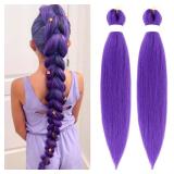 Purple Pre-stretched Braiding Hair Extension for Braids Yaki Synthetic Crochet Braiding Twist Hair Halloween Costume Cosplay (Purple, 24 Inch)