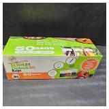 Slider Freezer Bag (50-Pcs), Reusable Food Bags Set   Large, Medium, Small Plastic Bags (4.5L, 2.25L & 1L), 50 sticker Labels, Ziplock bag holder, & Pen   BPA-Free, Food Storage Bag