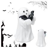 Halloween Ghost Figurine,Ghost Statue Ghost Decoration,Funny Ghost Statue Holding Bat for Gift, Cute Halloween Decor  Anniversary Weddings New Year Statues for Home Decor (bat)