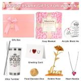 MACEVIA Pink Wife Gifts Set with Blanket from Husband, Anniversary Wedding Gift Birthday Self Care Spa Romantic Gift Set for Your Love(Wife)